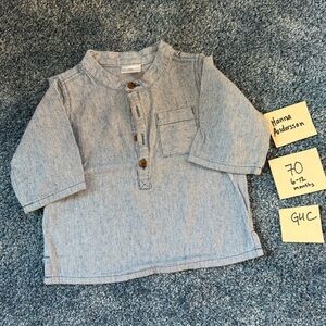 Hanna Andersson Denim Chambray ticking stripe shirt - 70 - GUC